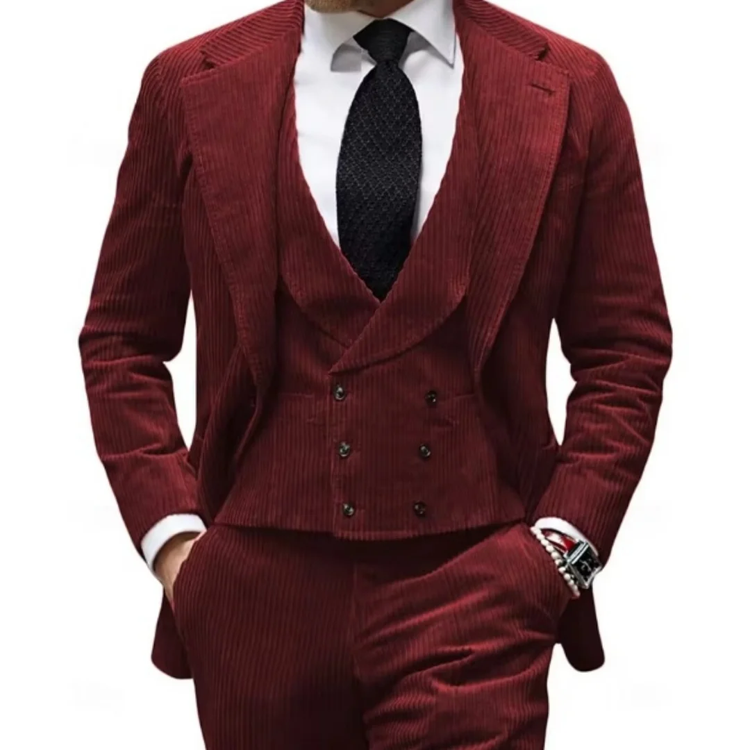 

CustomizedCamel Velvet Men's Suit 3 Piece Corduroy Blazer Vest Pants Set for Business Events Wedding Grooms Banquet Party Custom