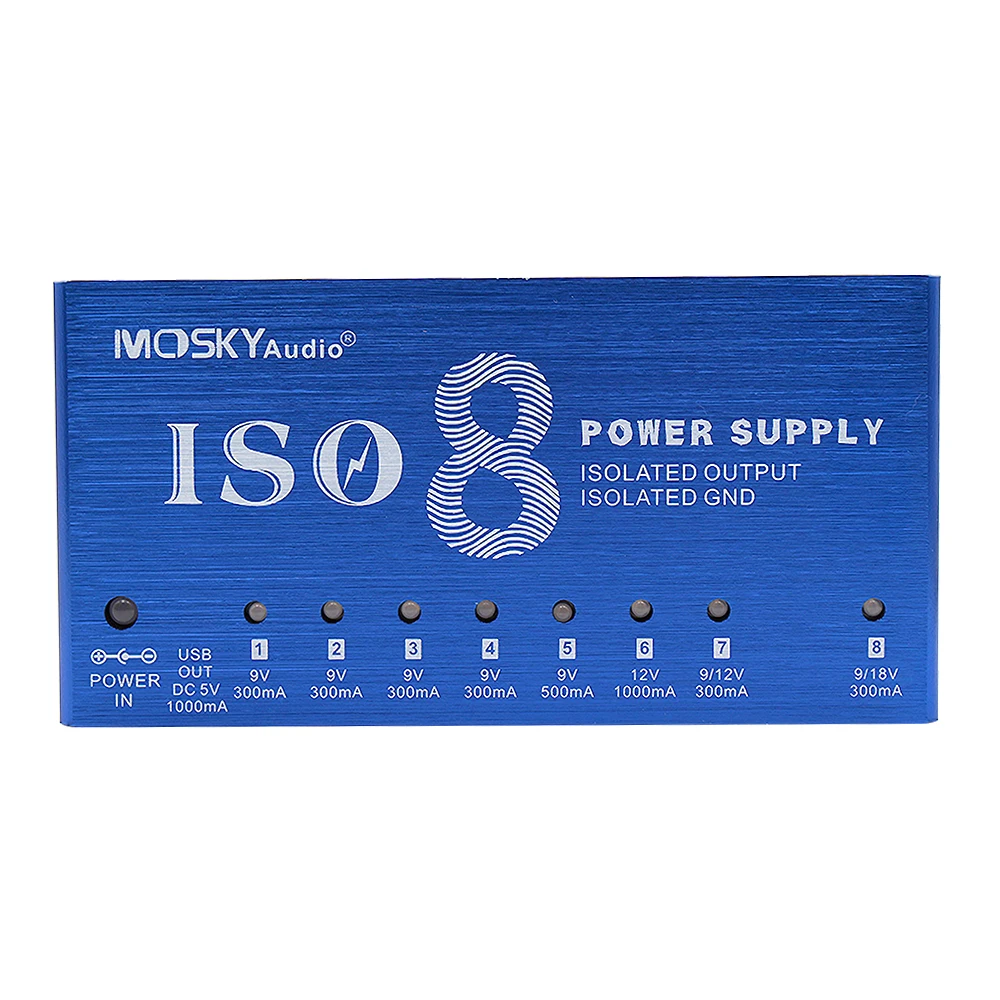 Mosky ISO-8 Guitar Effect Pedal Power Supply 8 Isolated DC Outputs/5V USB Output for 9V 12V 18V Guitar Pedal