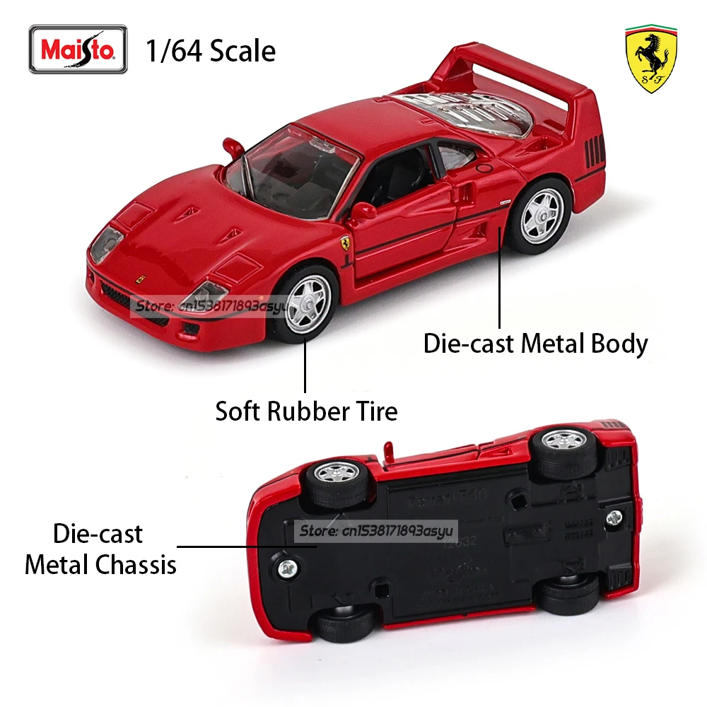 Maisto 1:64 Chassis Vollguss-Automodell Sammlerstück Geschenk Spielzeug Ferrari F40 gelb/rot Legierungsautomodell Tür öffnet sich – Detail 7