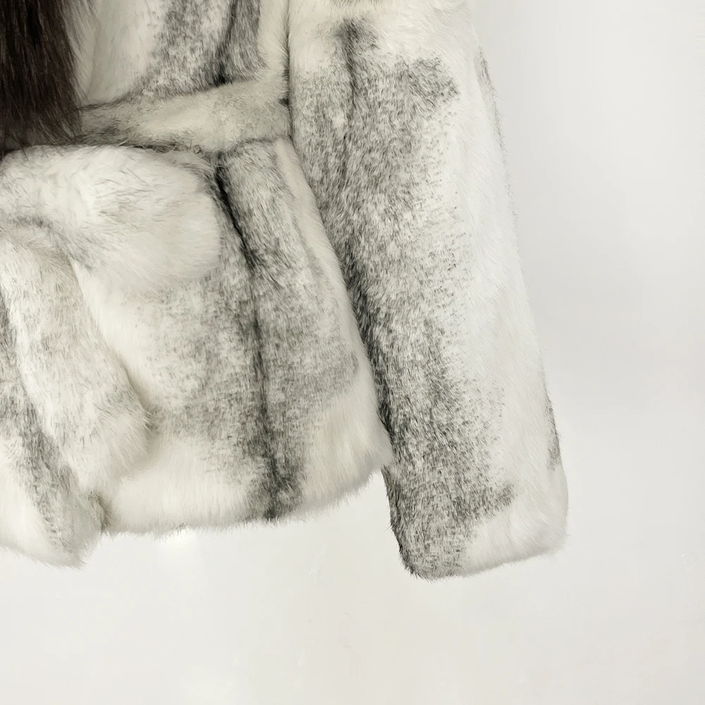 MENINA moda gruesa cálida abrigo de piel de conejo auténtico señora nuevo Otoño Invierno Top ropa mujer manga larga cuello de piel de zorro chaqueta mullida