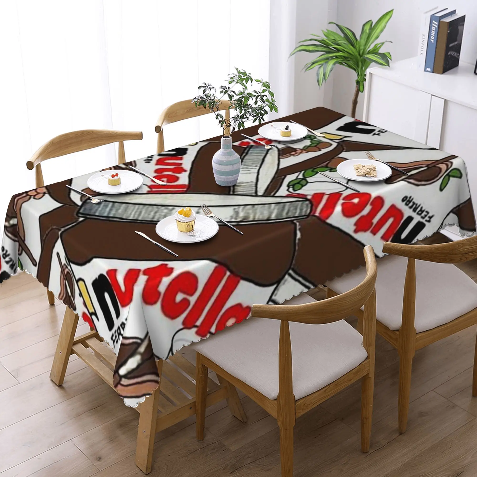 Mantel Rectangular Personalizado con Diseño de Nutella, Cubierta Impermeable para Mesa de Comedor, Mantel para Eventos