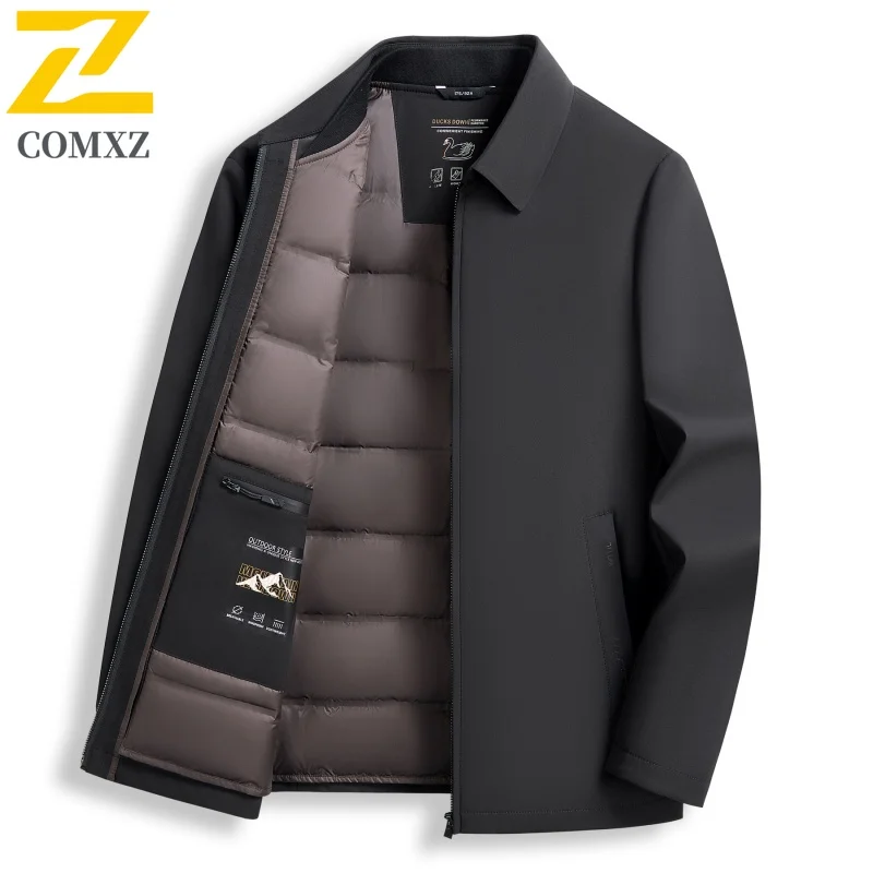

COMXZ Brand Winter Down Jacket Mens Fashion Removable White Duck Down Warm Coat Man Business Luxury Lightweight Puffer Jacket