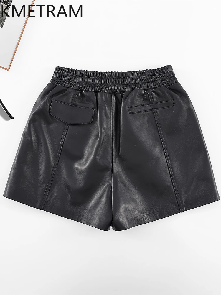 KMETRAM 100% Top Layer Sheepskin Shorts for Woman Black Genuine Leather Mini Short Autumn Women' S Clothes 2025 женские шорты