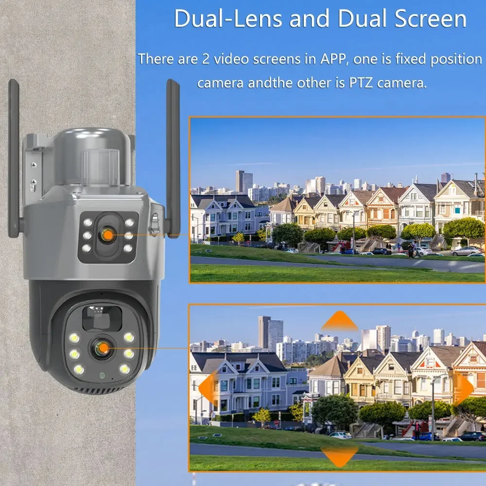 4K 8MP Outdoor Solar Dual Lens Camera,4G SIM Card Solar CCTV Wireless Camera,Built in Battery Safe and Waterproof Dual Screens