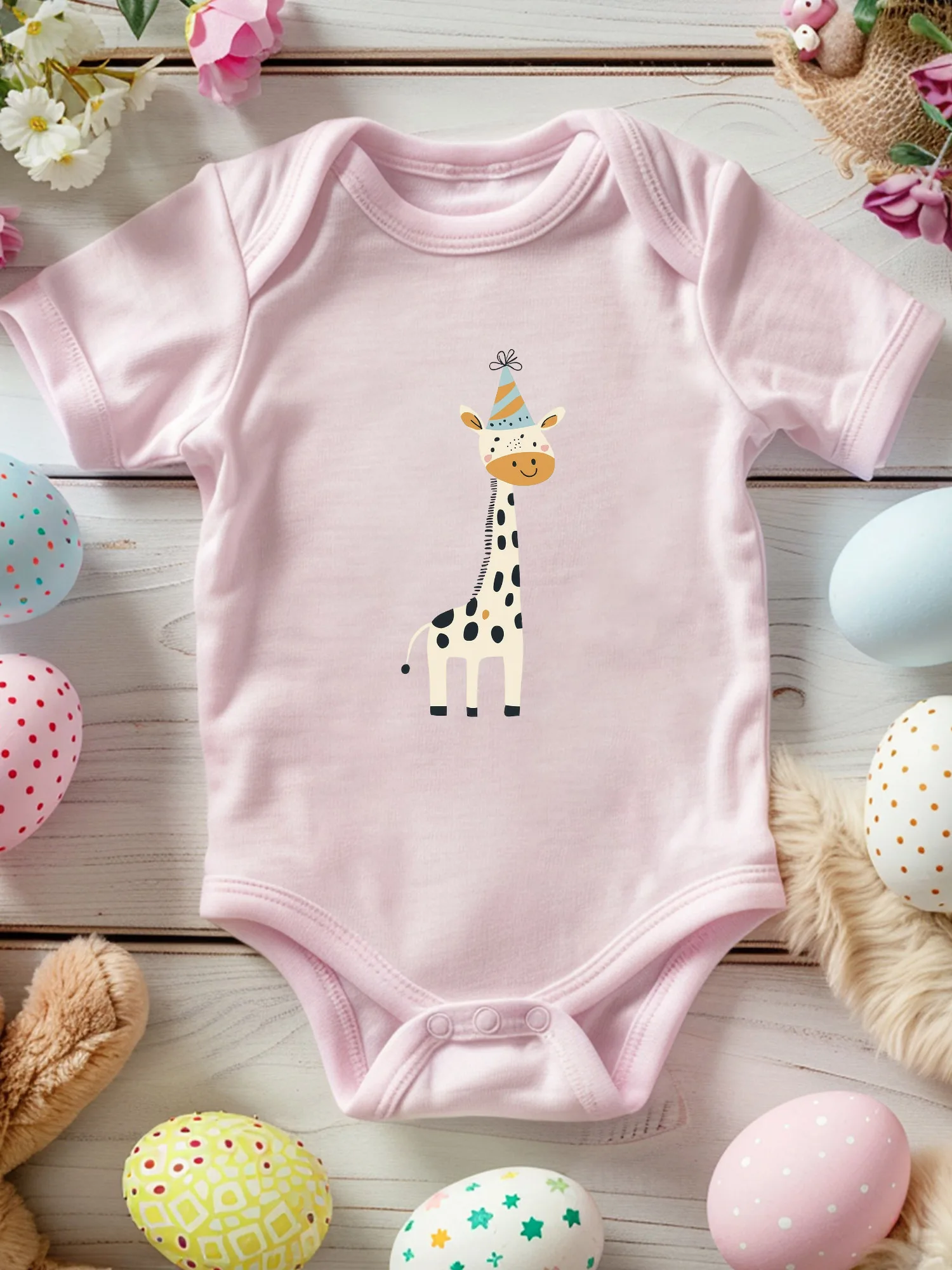 

Детский комбинезон унисекс с жирафом на день рождения, мягкий комбинезон из 100% хлопка, всесезонное розовое боди 190GSM