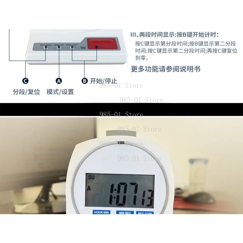 SST-3LCD Desktop Electronic Stopwatch Second Stop Hand Timing Clock with Time Calendar Alarm
