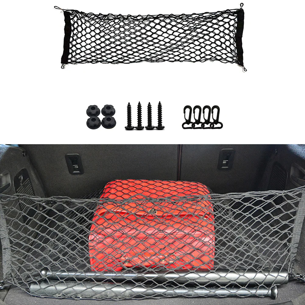Stretchy Cargo Storage Net Car Organizer Trunk Organizer Black Cargo Net Nylon Mesh Rubber Edging Quick Installation