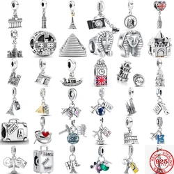 Perles de charme de passeport de voyage en argent regardé 925 pour femme, la tour de Paris, Big Ben, convient au bracelet pendentif original, bijoux à bricoler soi-même, mode