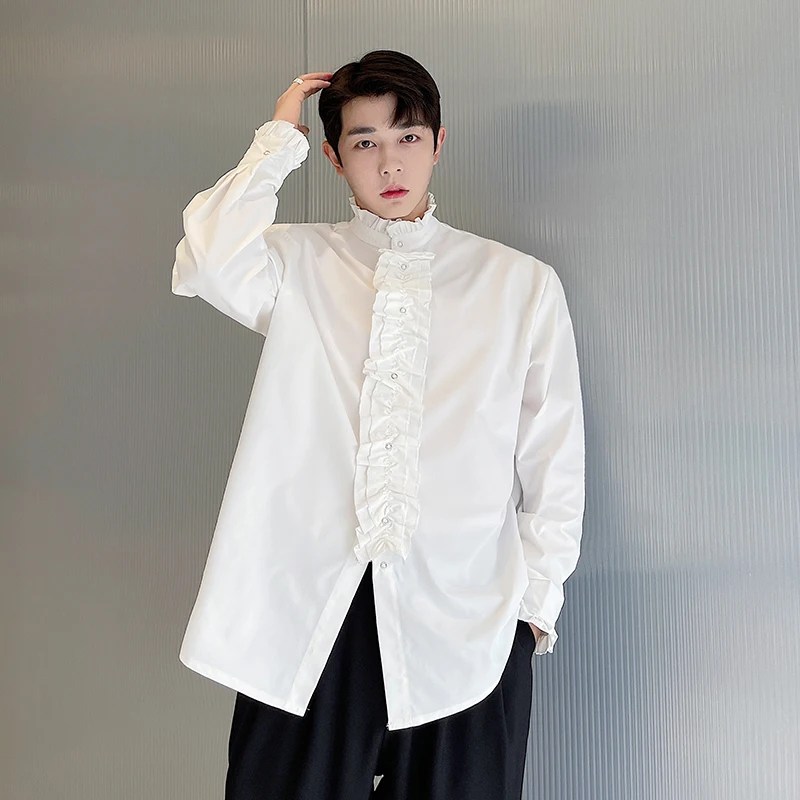 

Spring Design Sensation Men's Long Sleeve Stand Collar Lace Shirt Stylish Korean Version Popular among Hairstylists