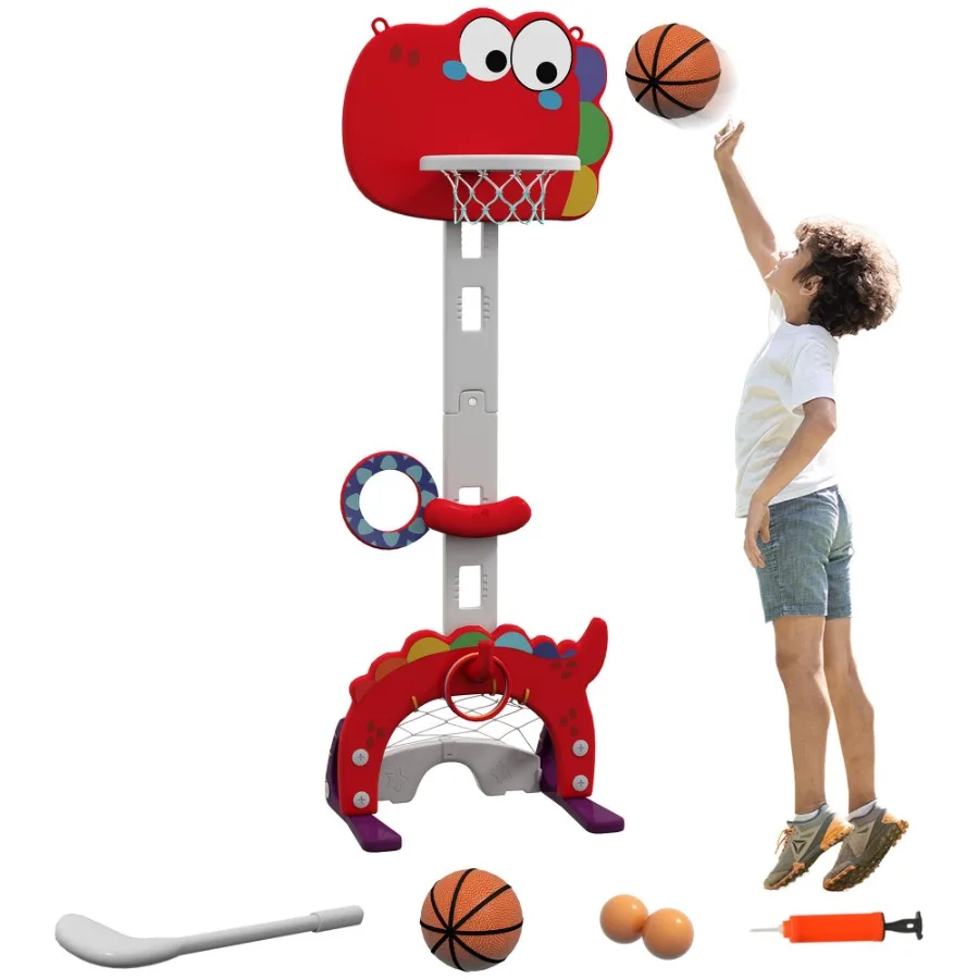 

Indoor Basketball Hoop with 5 Level Adjustable Height Basketball Goal 5in1 Ball Game for Boys Girls Ages 36