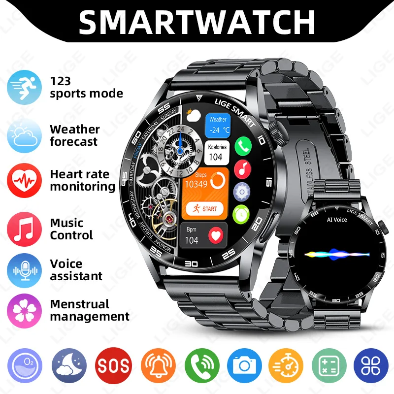 

LIGE Smart Watch Fitness Sports IP68 Waterproof Heart Rate Monitor Bluetooth Call Watch Voice Assistant Smartwatches Women Men's