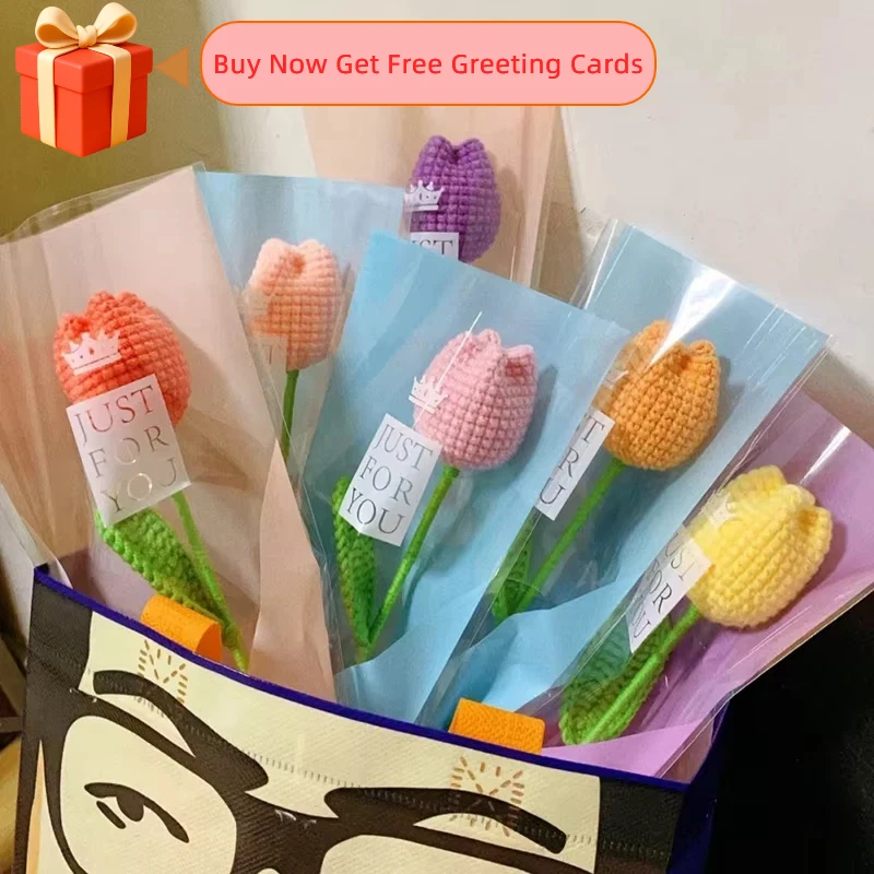 1 unidad de Tulipanes de Ganchillo, Flores Artificiales Tejidas a Mano, Regalo de Boda para Invitados, Decoración del Hogar, Regalo del Día de la Madre