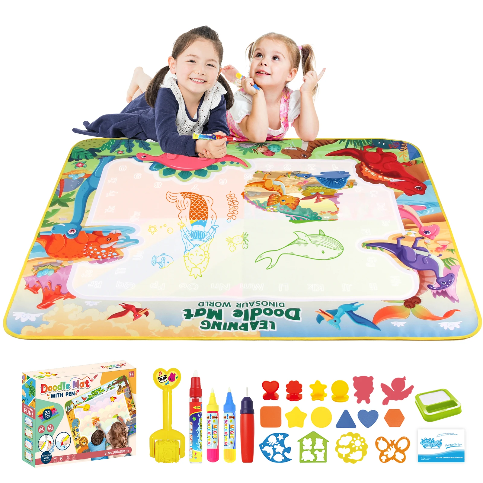 100x80CM Coloring Doodle Magic Water Drawing Mat with Reusable Magic Pens Educational Painting Board Montessori Toys for Kids