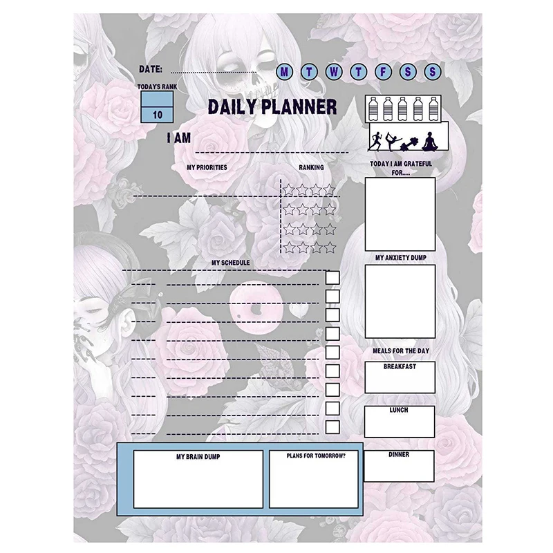 1Pc Gothic ADHD Planner Anime-Inspired Unique Novelty Efficient Life Planner Time Management Organizer Notebook