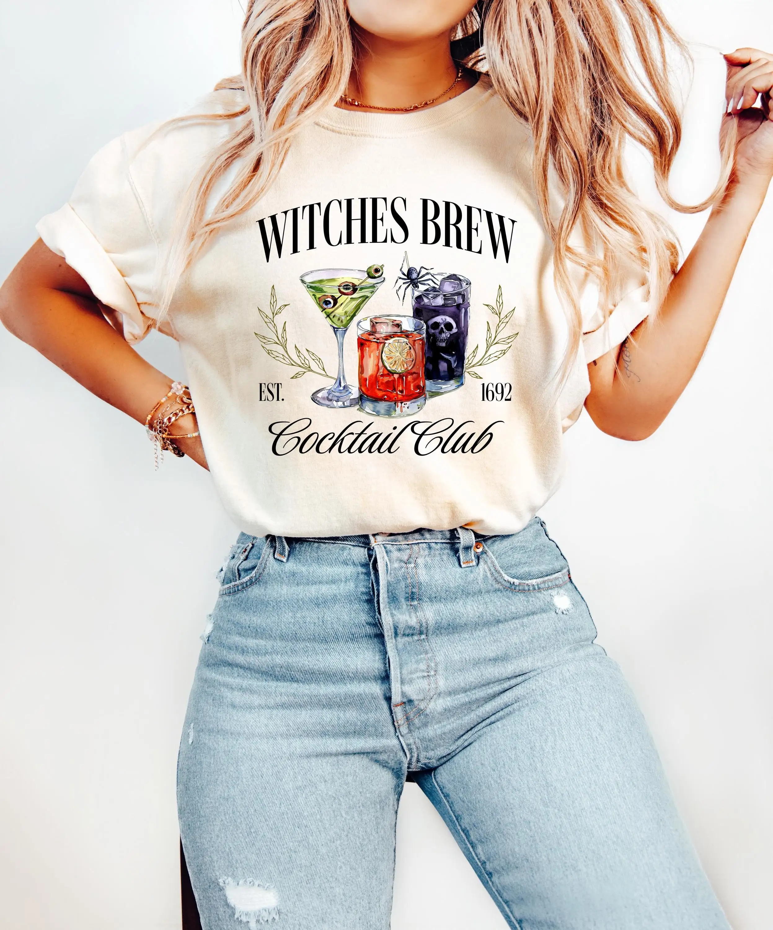 Witches Brew Comfort Colors T Shirt Halloween Cocktail Club Cute Witch Pumpkin Autumn Fall