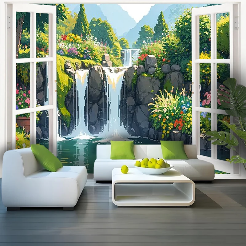 1PC Digital Print Tapestry Wall Hanging, Fake Window Autumn Forest Golden Leaves Art, Nature Scenery 3D Window Wall Art Decor - view 5