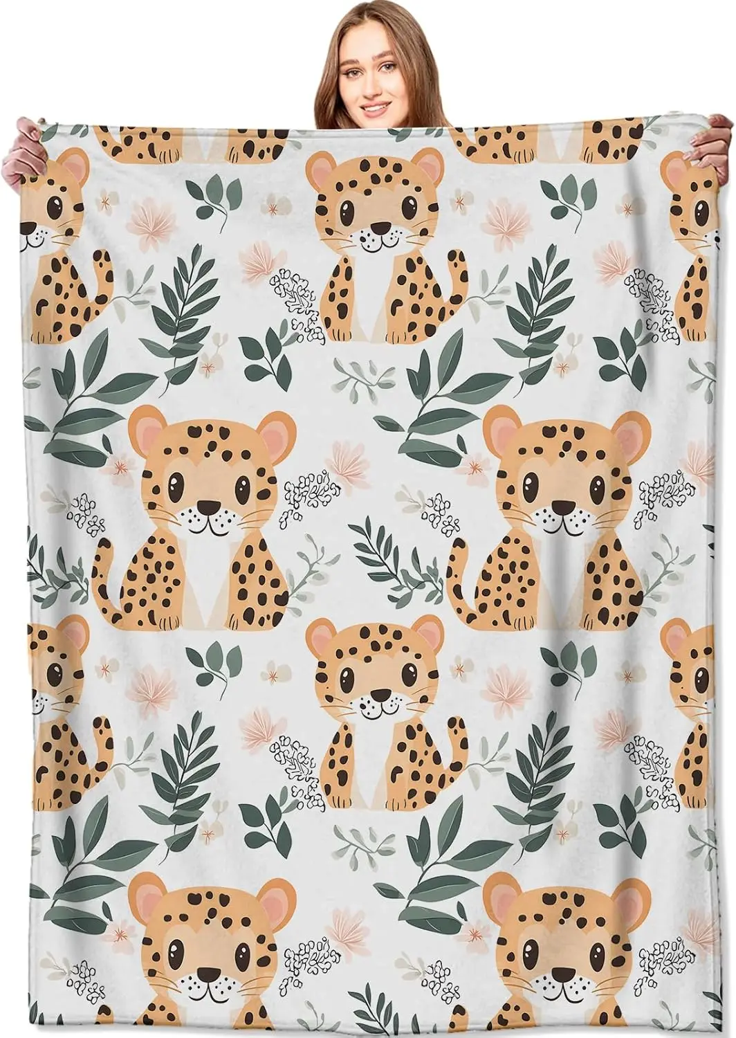 

Cute Leopard Blanket Safari Cartoon Animal Throw Blankets,Birthday Gifts for Kids Girls Boys,Lightweight Soft Fleece,Jungle