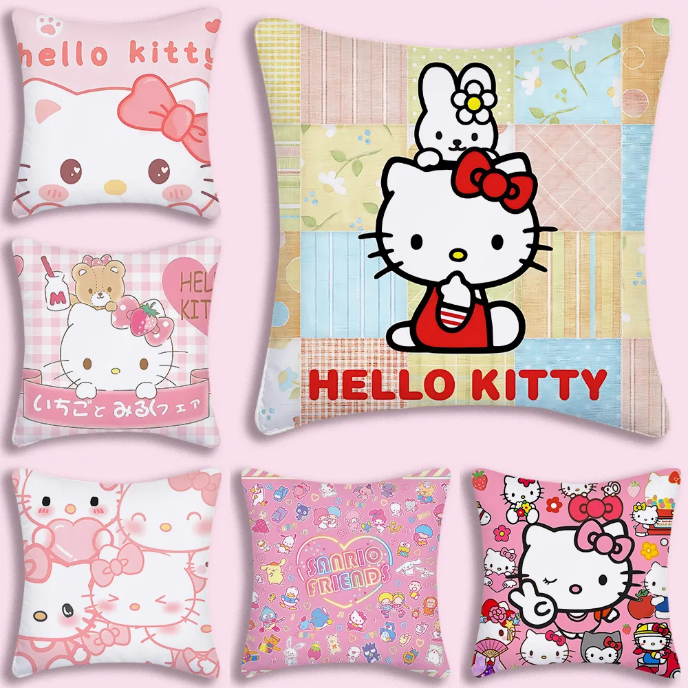 Cartoon Sanrios Hellokitty Hot Pillow Covers Cartoon Sofa Decorative Home Double-sided Printing Short Plush Cute Cushion Cover