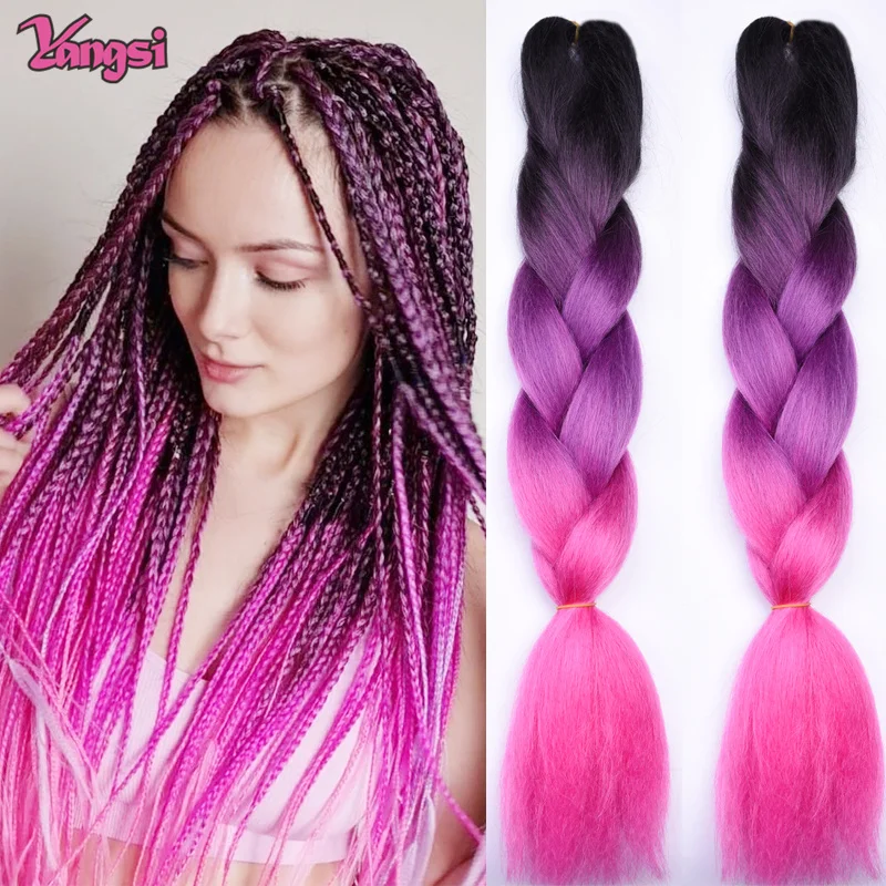 Full Star Synthetic Hair Ombre  Jumbo Braids Hair Extension Black Pink Colorful Bubble Braids for Women Party Rave Braids