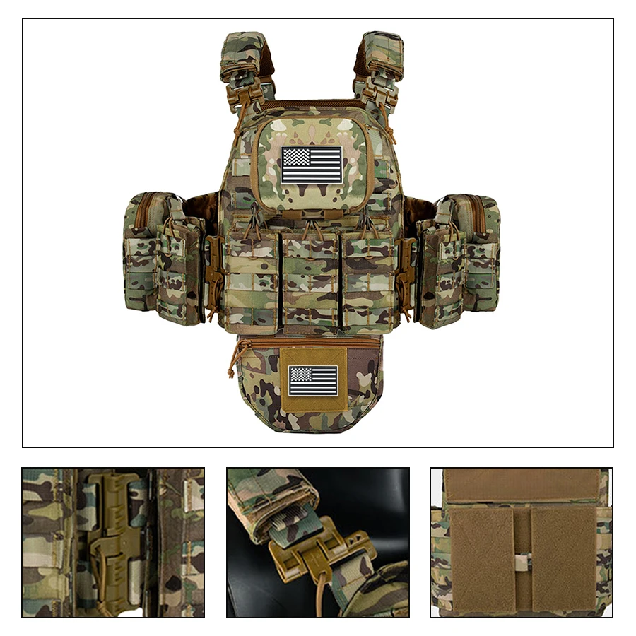 

Shoulder and waist quick release hunting vest security duty uniform with multiple accessory bags