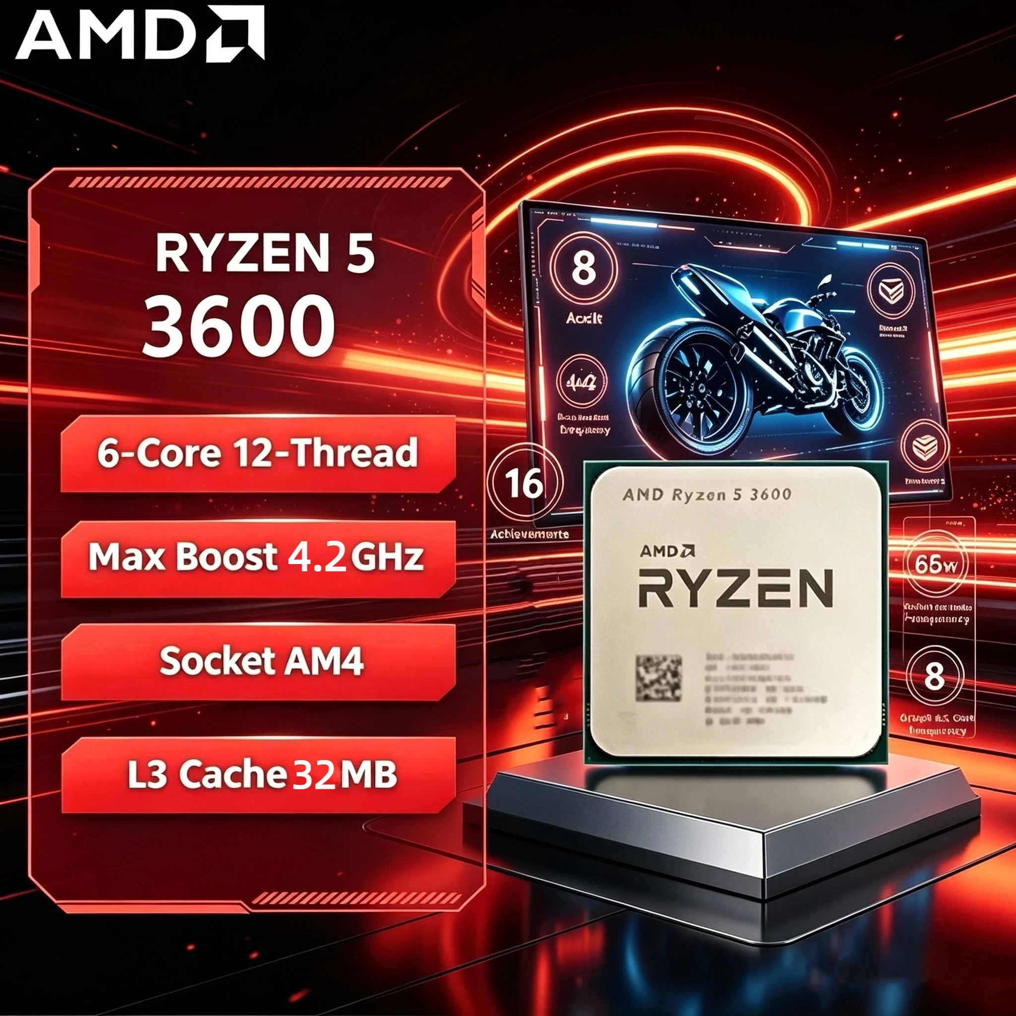 AMD R5 3600 Ryzen 5 3600 Socket AM4 Processor 3.6GHz 6 Core 12 Thread 7NM 65W 32MB L3 Cache For B450 B550 Desktop Motherboard