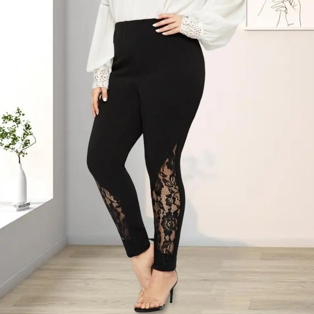 

Women Leggings Women Pants Elegant Lace Floral High Waist Leggings for Women Slim Fit Pencil Pants with Hollow Embroidery Solid