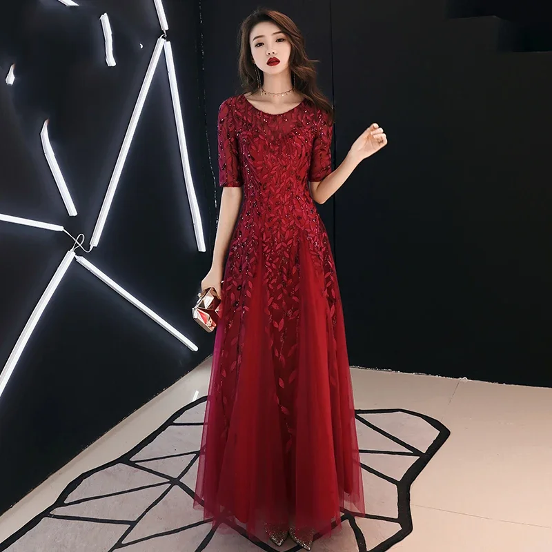 Sweet Memory Fashion Vintage Evening Dresses Floor Length Robe De Soiree Women Luxury Sequin Mesh Tulle Formal Party Dress