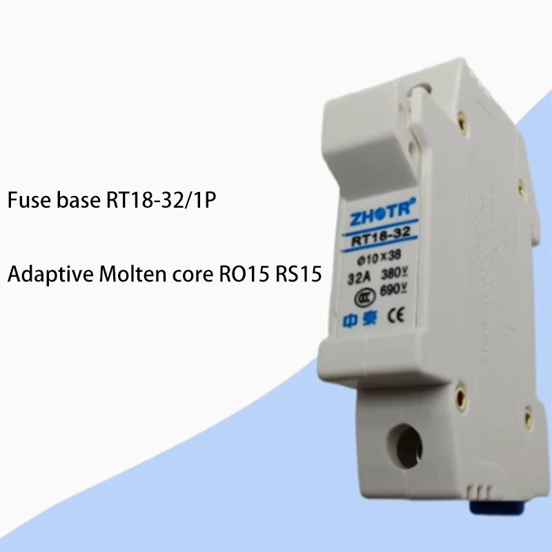 RT18-32 1P 32A fuse base without light 690V  RT18 10*38mm  RO15 RS15 R015 DIN Rail RT18-32 1P Fuse Holder