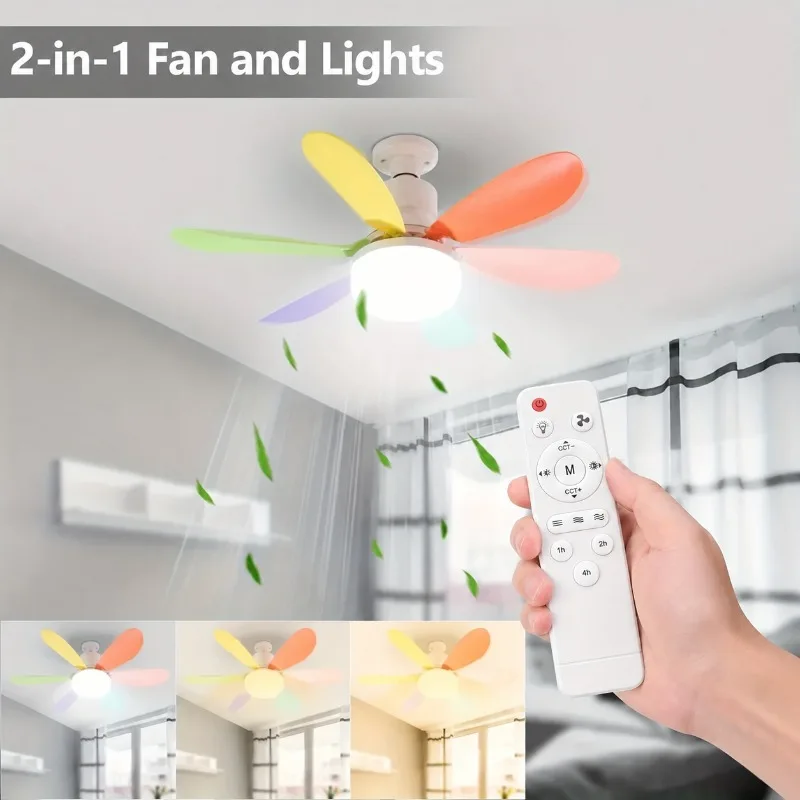 

White/Multicolored Ceiling Fan Light with Remote Socket Light with Fan E26 Base in 30W/40W Ceiling Fan with 3 Speeds for Bedroom