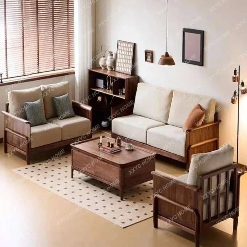 X-S black walnut sofa all solid wood light luxury simple modern technology cloth sofa combination HG