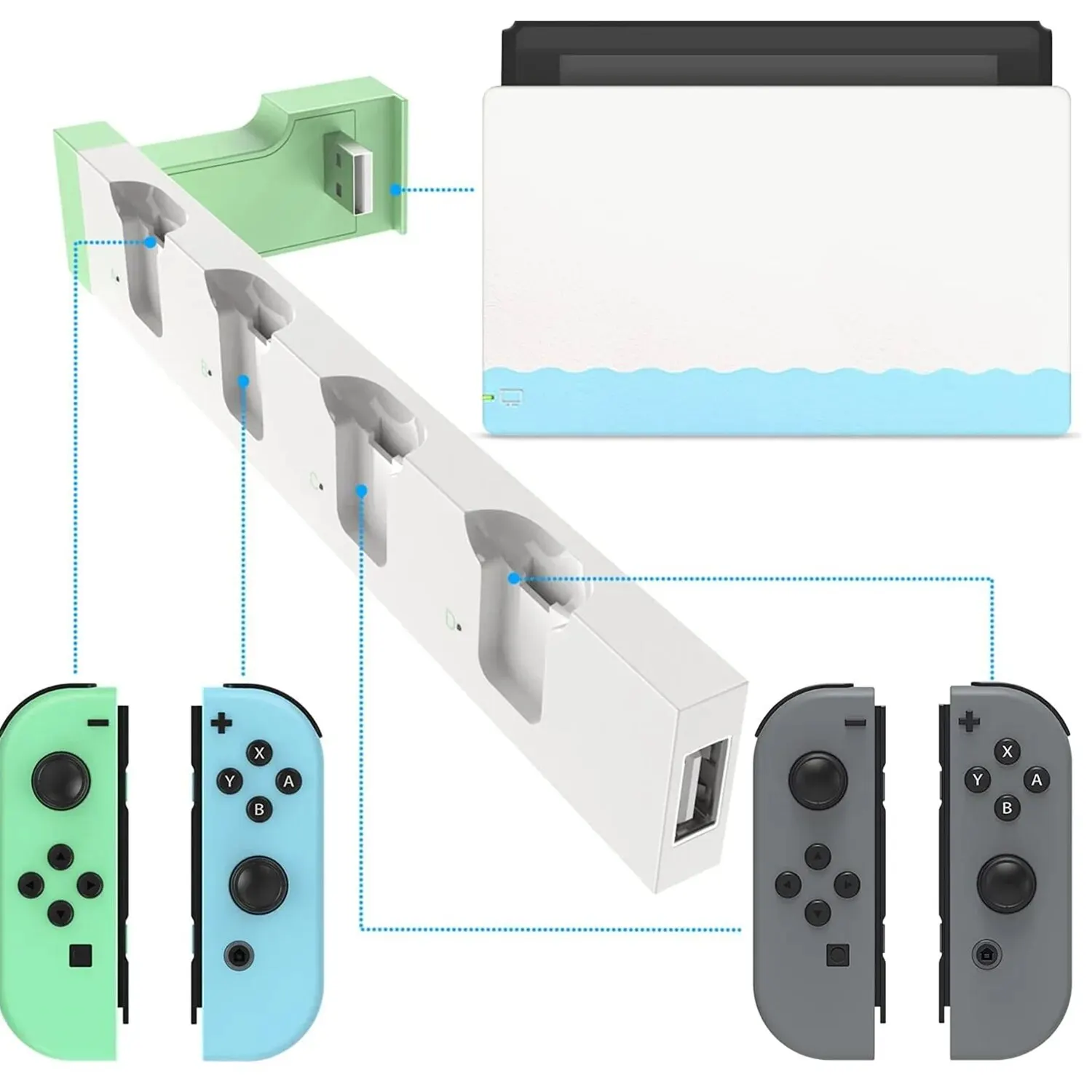 Joycon Charging Dock Station for Switch&OLED - Charges Up To 4 Controllers, Compatible with Switch and OLED Model