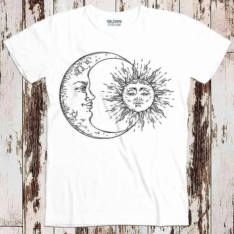 The Moon Sun Antique Crescent Best Seller T Shirt Music Retro Top Cool 8654