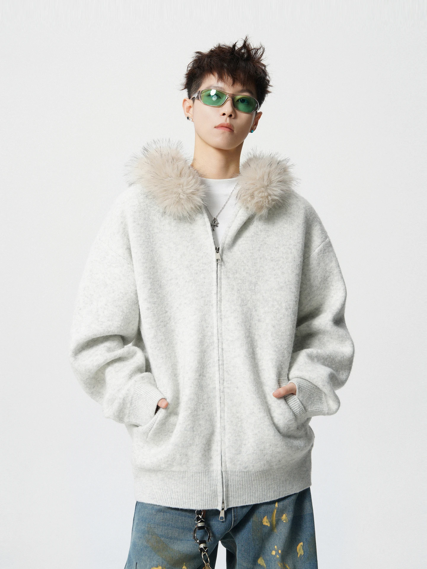 

American Retro Hooded Open Cardigan Sweater Men's Trendy Loose Couple Knitted Jaet Outerwear Warm Casual Sle Long Sve