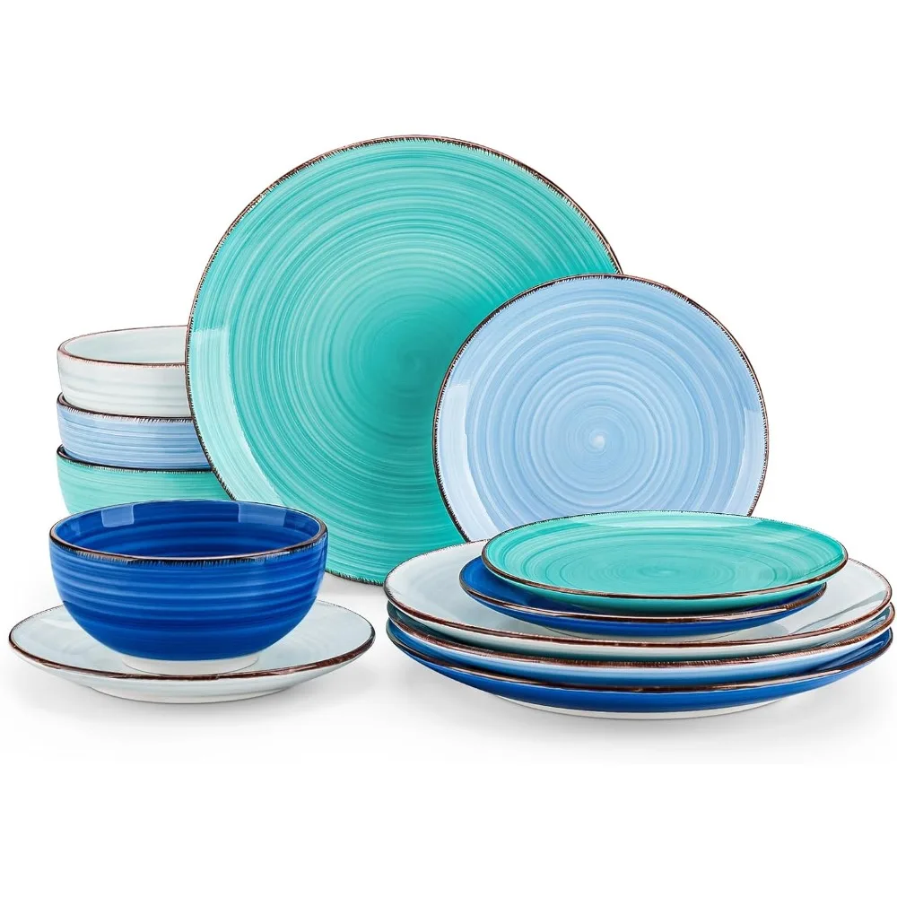 

Vancasso Bonita 12-Piece Blue Stoneware Dinnerware Set with Hand-Painted Spiral Pattern for 4 People