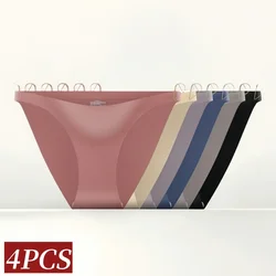 4PCS/Set Seamless Briefs Ice Silk Panties Sexy Women Underwear Female Underpants Low Rise Solid Color Ultra-thin Lingerie