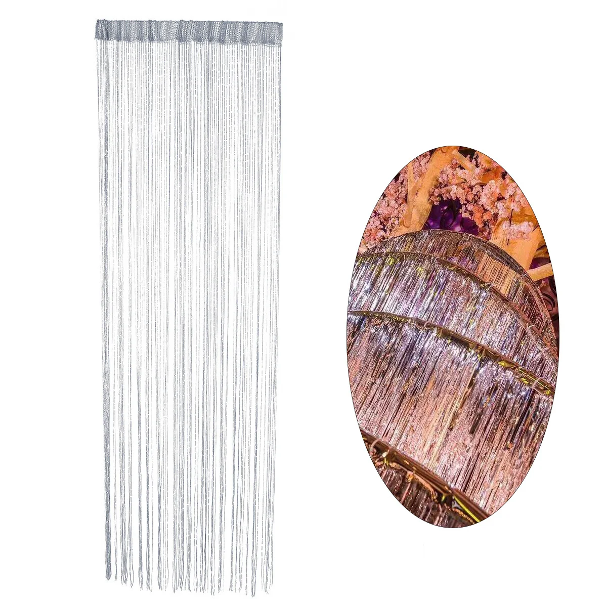 

1pc 2M X 1M Silver Beaded String Curtain For Doorway Window Room Divider Panel Tassel Door Curtain Home Cafe Wedding Decor