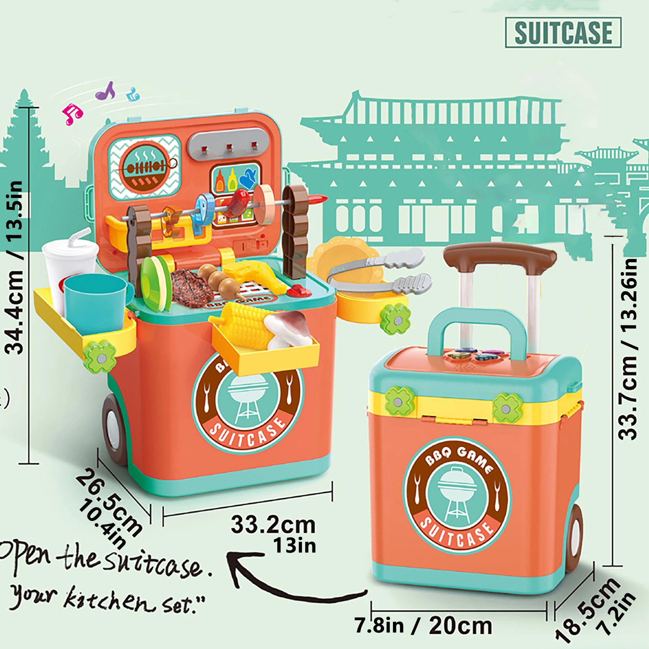 

Children's Sound and Light Kitchen, Tableware Barbecue Dessert Set, Makeup Tools Play House, Trolley Case Doctor Toys
