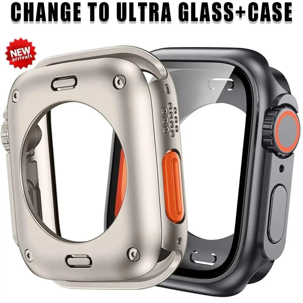สําหรับ Apple WatchS10 42/46 มม. เปลี่ยนเป็น Ultra Case Hard Steel Film PC กระจกนิรภัยคลุมทั้งหมดอุปกรณ์เสริม