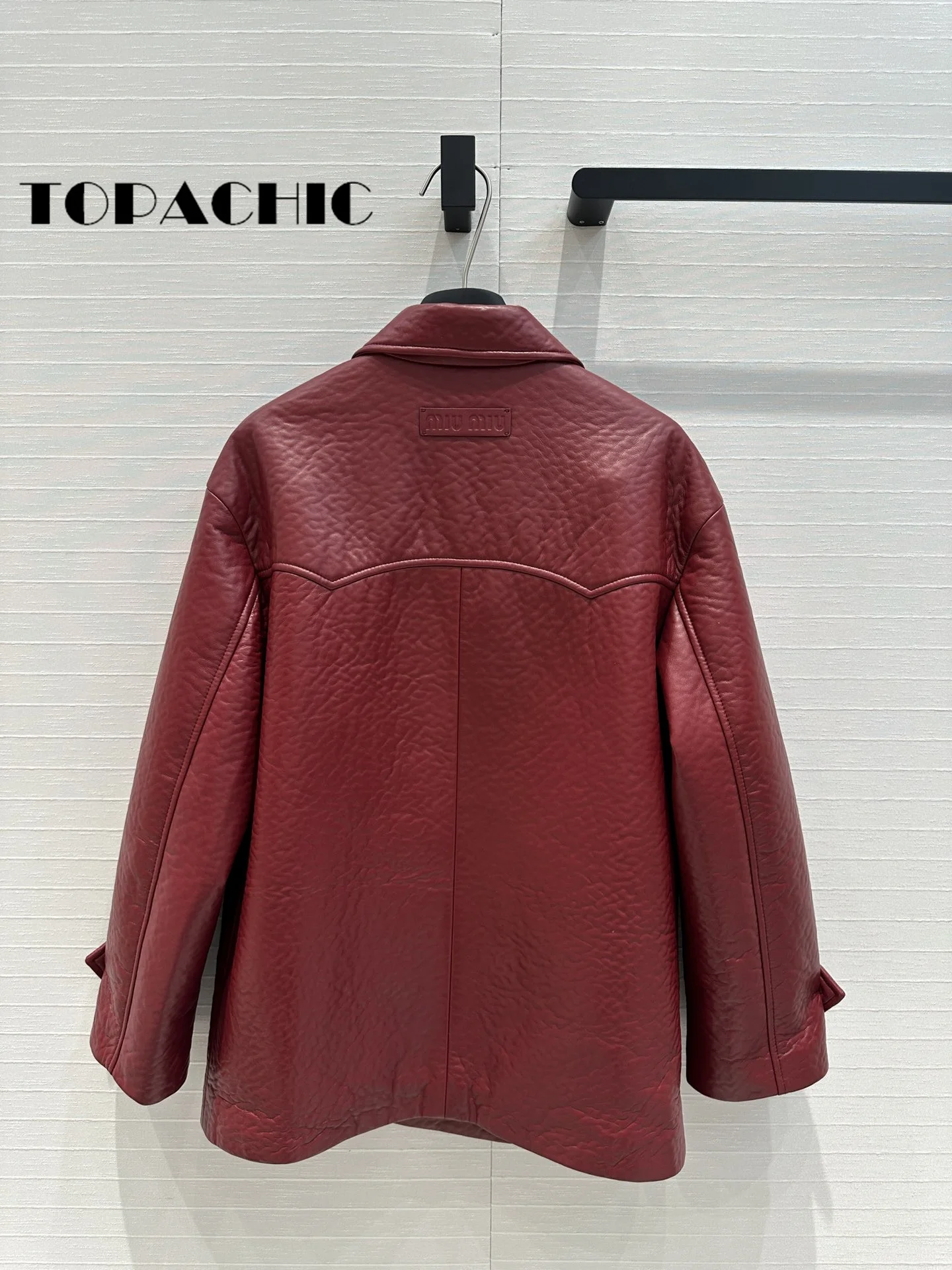 7.15 TOPACHIC-Women Fashion Vintage Double Breasted Sheepskin Blazer Coat Back Letter Brand Lapel Loose Genuine Leather Jacket