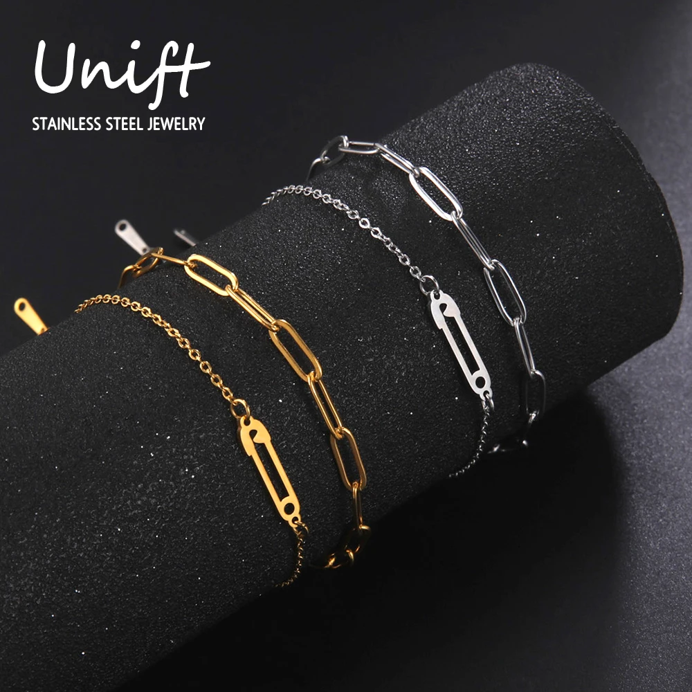 Unift Simplicity Safety Pin Bracelet Women Girls Delicate Stainless Steel Chain Bracelet Fashion Peaceful Statement Jewelry Gift