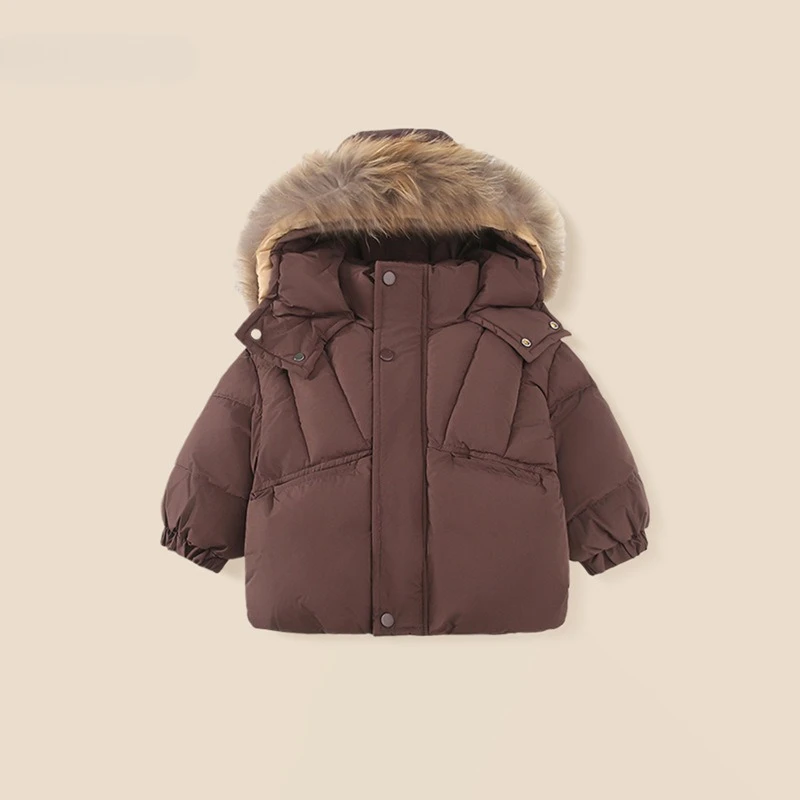 2025 Winter New Children's Thick Warm Wool Collar Hoodie Solid Color Cotton Coat for Middle and Small Children