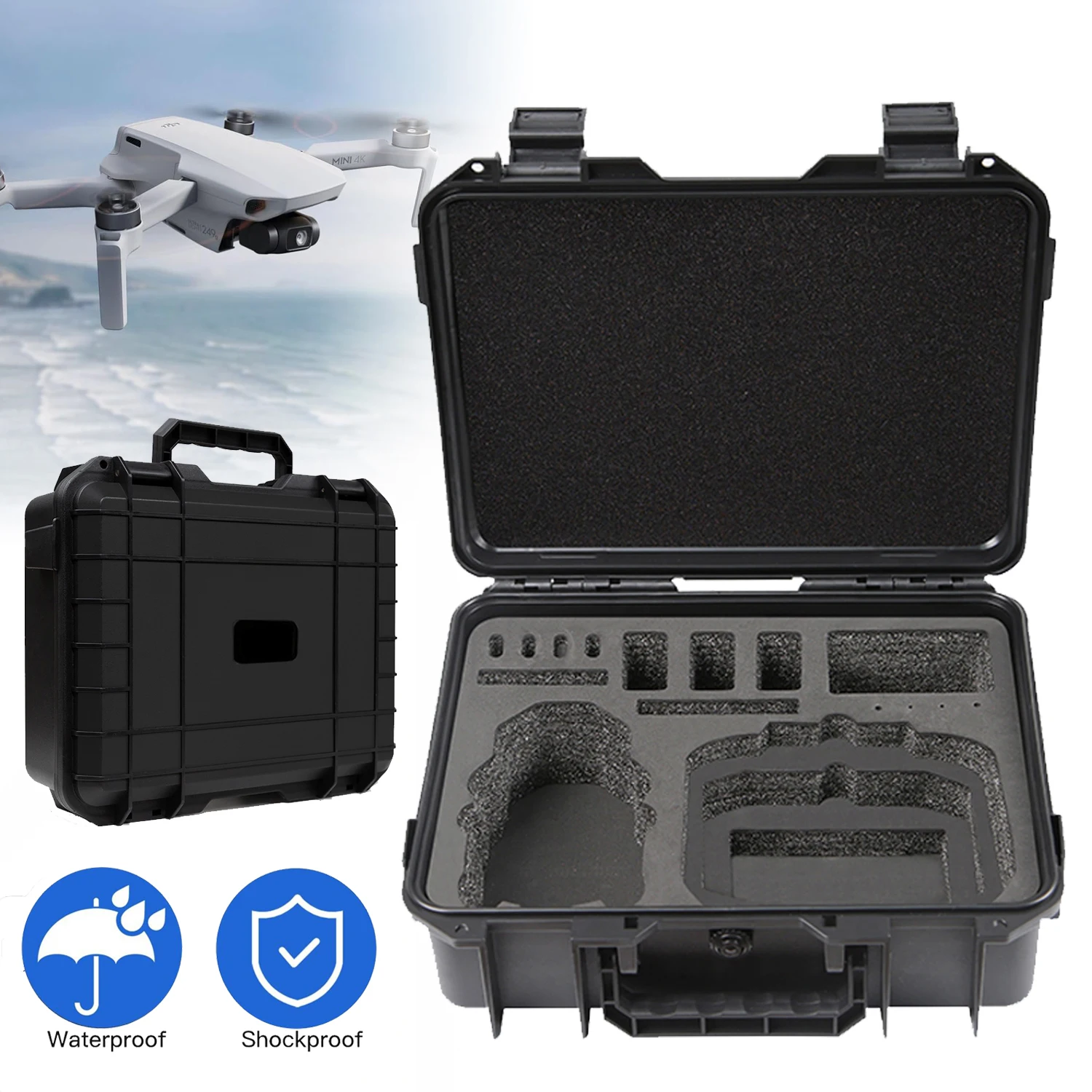Custodia protettiva rigida, resistente agli urti e all’umidità, con chiusura rinforzata, scatola per il trasporto di droni, compatibile con DJI Mini 3 / Mini 3 Pro / Mini 4 / Mini 4 Pro.