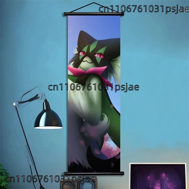 ساحر Meowscarada Pokémon التمرير الجدار الشنق - اكتشف هالة العشب الغامضة والأنيقة - البوكيمون الداكن