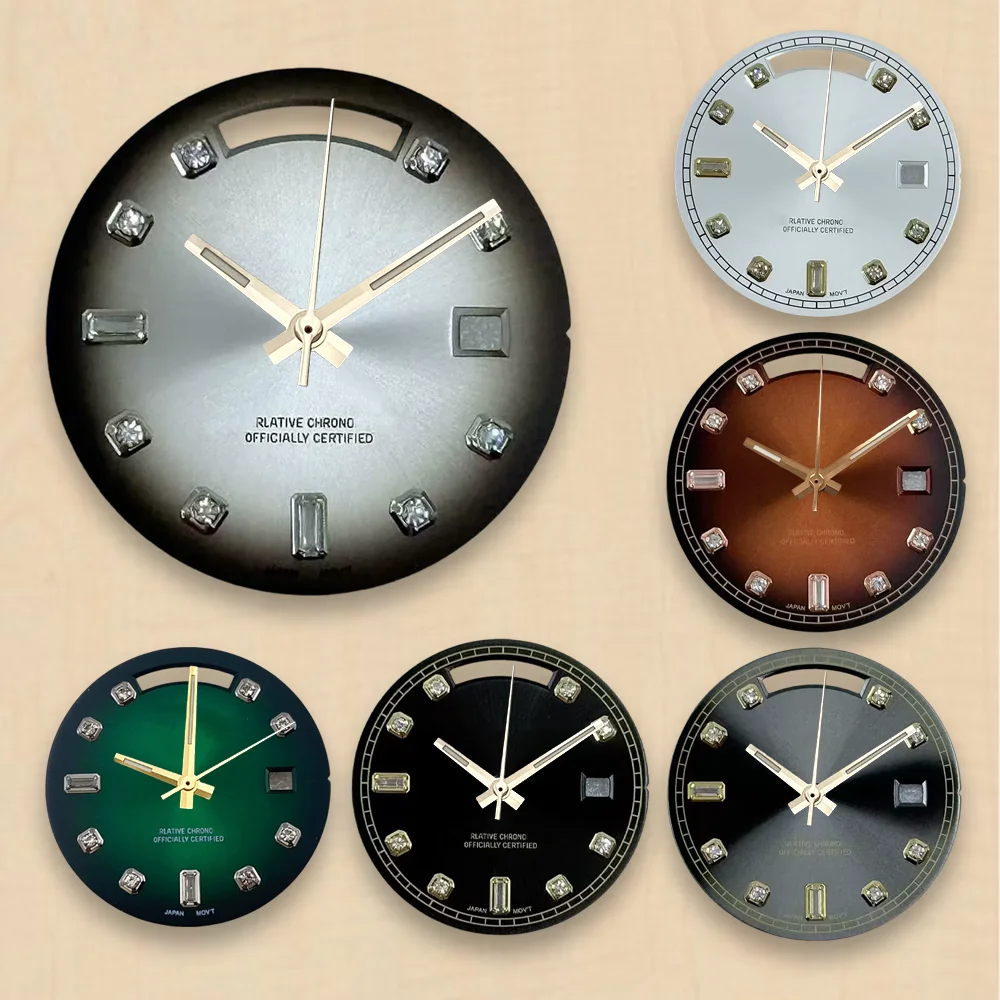 Image of Herrenuhr mit Diamantzifferblatt, 31 mm, S-Zifferblatt, Tages- und Datumsanzeige, passend für 8285 Uhrwerk, Sunray-Zifferblatt, 31 mm, 8285 Modifikationszubehör