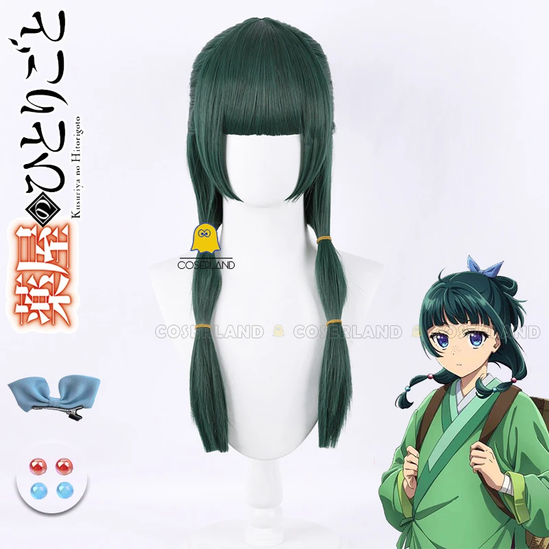 Anime The Apothecary Diaries Maomao Cosplay Wig Dark Green Long Hair Bow Headwear Kusuriya No Hitorigoto Halloween Party Women