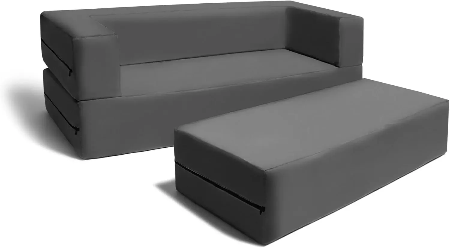 Zipline Kids Sofa & Large Ottoman 3 in 1 Fold Out Sofa, Big Kids Edition Charcoal