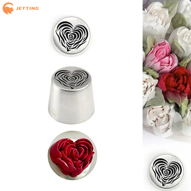 Stainless Steel XL Heart Rose Flower Pattern Russian Icing T