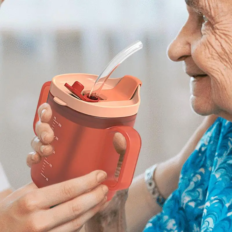 300ml Unspillable Cup With Handles Drinking Cup Water Bottle Feeding Cup With Lid And Straw For Patients Elderly Water Cup