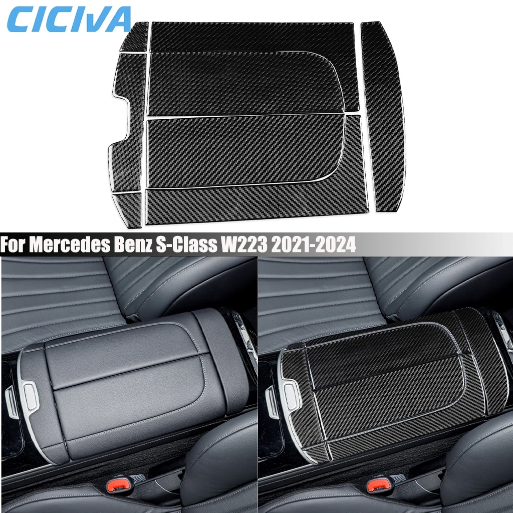 

Carbon Fiber Car Accessories Center Console Armrest Cover Sticker Interior Trim For Mercedes Benz S-Class W223 2021 2022-2024