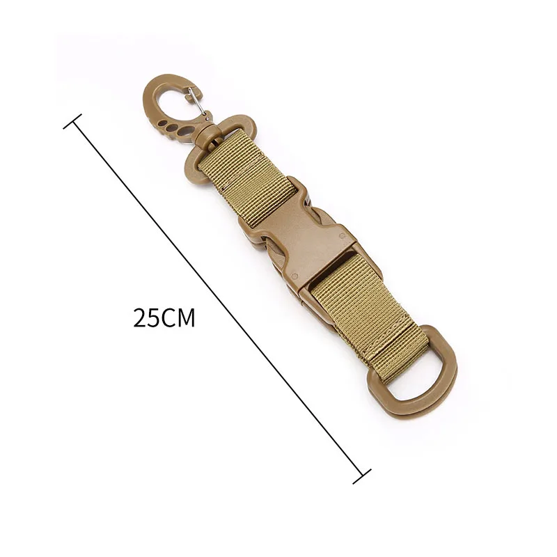 Tactical Keychain Swivel Snap Hook 360 Degree Rotation 25cm Nylon Strap Quick Release Buckle Dual D Ring Clip For Backpack EDC